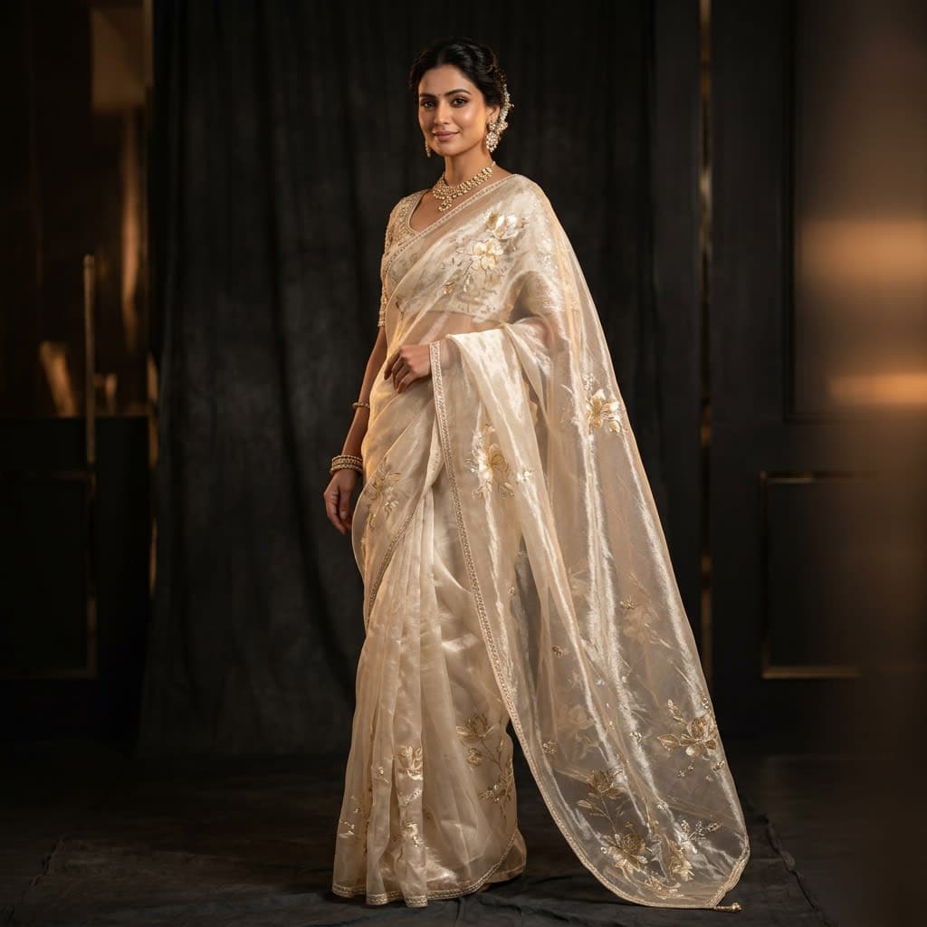 Customer styled in a Varni Vastra saree, look 2