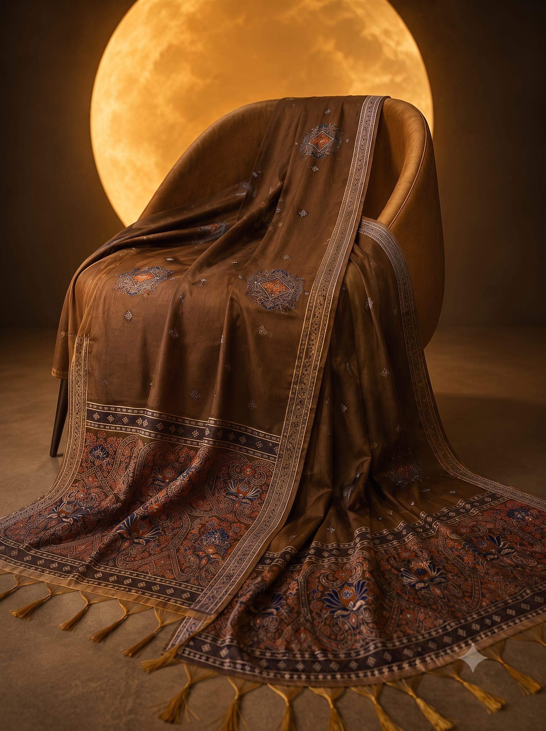 Earthy Brown Cotton Silk Saree with Blue Border