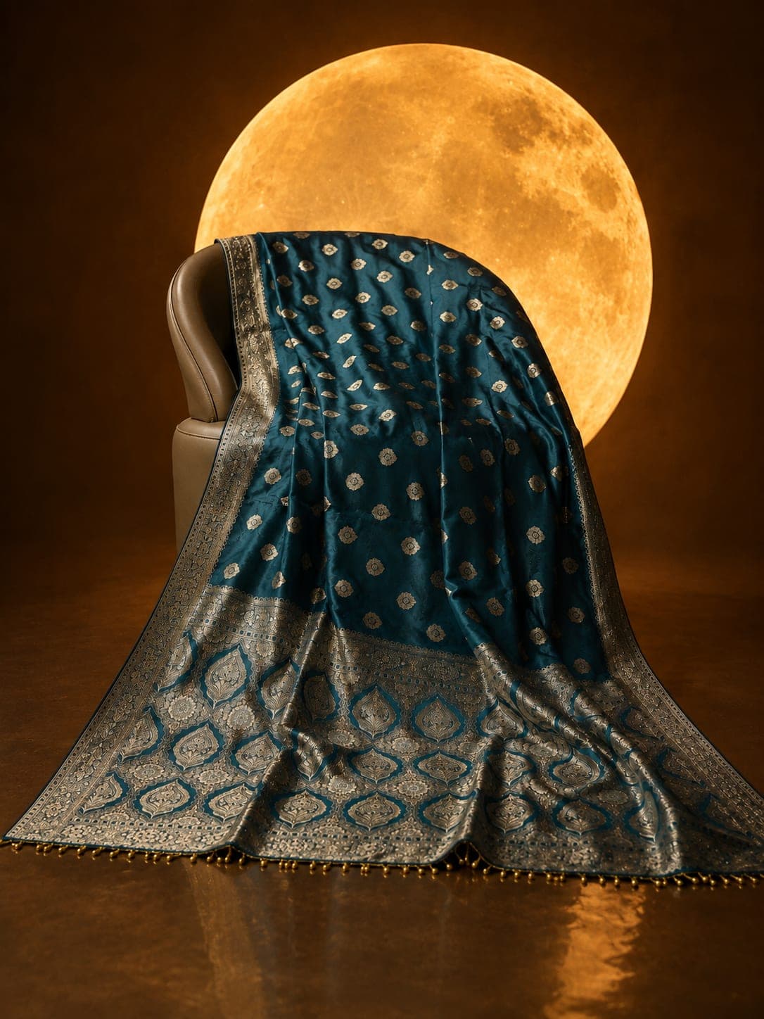 Teal Blue Antique Zari Butti Saree