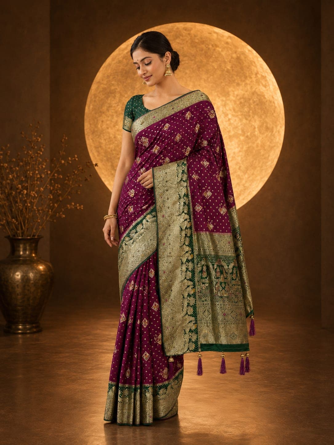 Royal Maroon Zari Woven Saree with Peacock Pallu